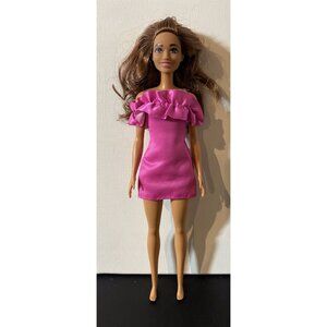 Barbie Fashionistas Doll with Brown Wavy Hair & Pink Dress